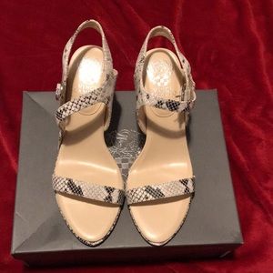 Vince Camuto strappy snakeskin heels